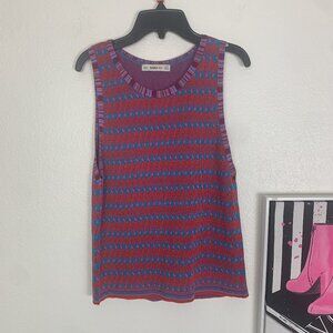 Zara Knit Sleeveless Top Size M Beautiful Red Pattern Used Once Crew Neck